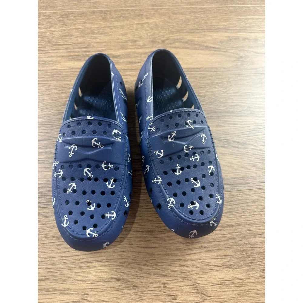 Floafers Kids Country Club Driver Navy Anchor Print EVA Water Shoes Loafers Sz 3